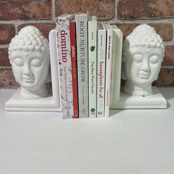Buddha Bookends Set of 2 White Ceramic Oriental Zen Design Home Accent NWT - Picture 8 of 17